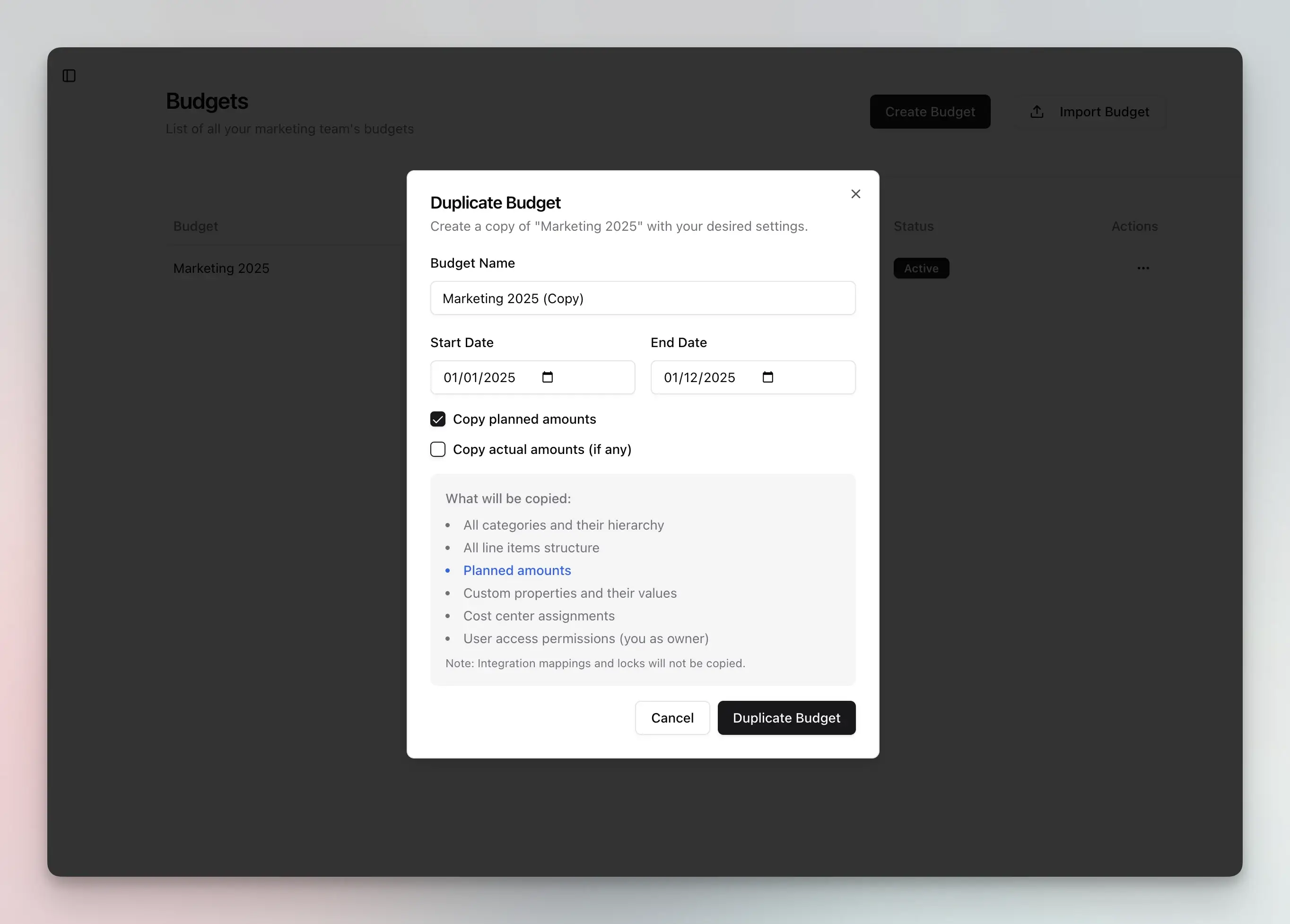 Budget Duplication – Etropo changelog 15 May 2025