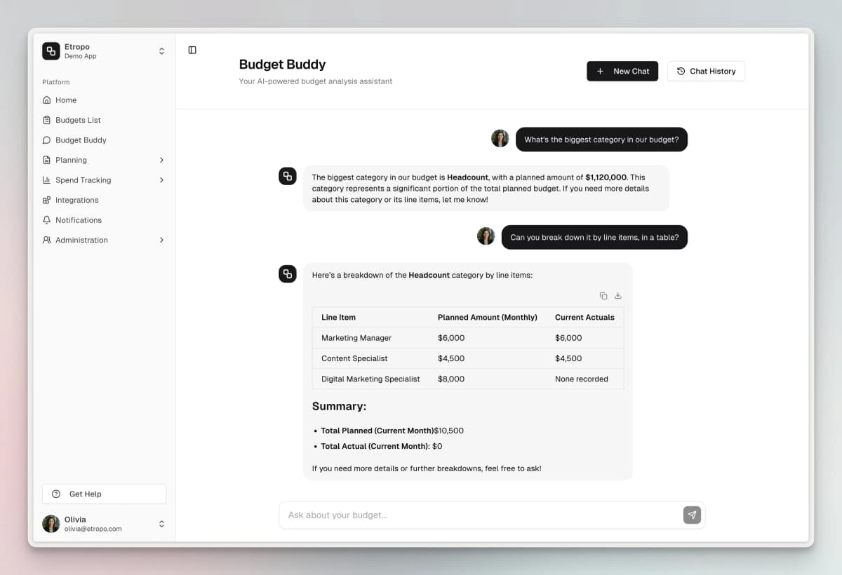 Budget Buddy AI assistant interface