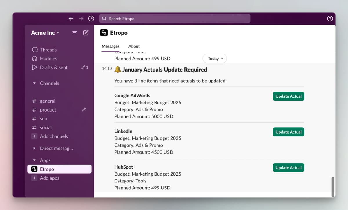 Slack integration preview